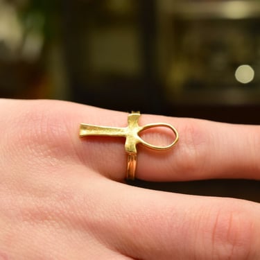Vintage 14K Gold Ankh Ring, Egyptian Symbol Of Life, Solid Yellow Gold Ankh Ring, 585 Unisex Jewelry, Size 5 US 