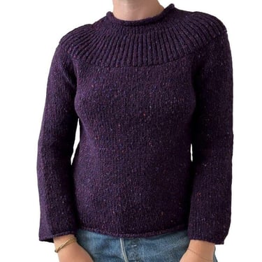 Vintage NWT Fisherman Purple Wool Donegal Fleck Chunky Irish Winter Sweater sz S 