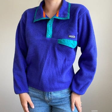 Vintage Womens Patagonia Synchilla Blue Fleece Snap Pullover Sz S 