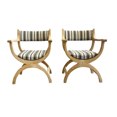 1970s Danish Modern Oak Kurul Armchairs by Henning Kjaernulf - a Pair