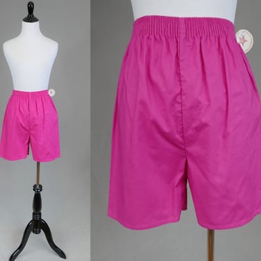 80s Magenta Pink Shorts - Deadstock NWT - Fuchsia Cotton - High Rise, Elastic Waist - Special Effects - Vintage 1990s - S M 