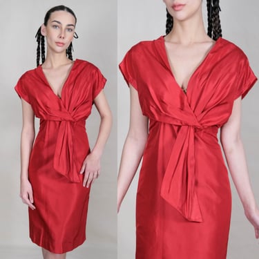 SALVATORE FERRAGAMO Ruby Silk Structured Empire Waist Ruche Twist Dress | Made in Italy | 100% Silk | 2000s Y2K FERRAGAMO Designer Dress 