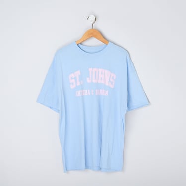 Vintage 90s St Johns Vacation Shirt - light pink, light blue, oversized, antigua & barbuda, surfer, pastel - Men's XXL 