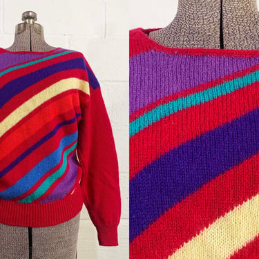 Vintage Rainbow Long Sleeve Sweater Jumper Stripe 1960s Striped Scottish Wool Archie Brown & Son 1970s Large Medium 