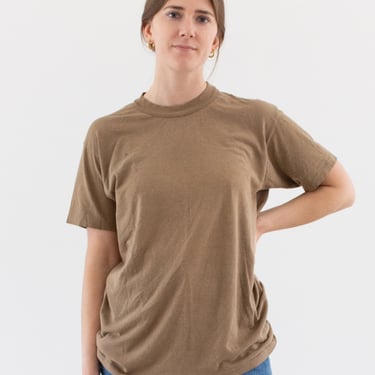 Vintage Crew Neck Brown T-Shirt | Cotton Blend Army Brown Tee | Nude Tee | S M | BT022 