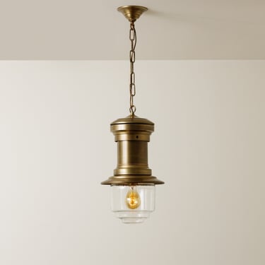 Heavy Solid Brass - Clear Hand Blown Style Pendant - Chain Pendant - Chandelier Lighting - Kitchen Island Light - Farm House Decor 