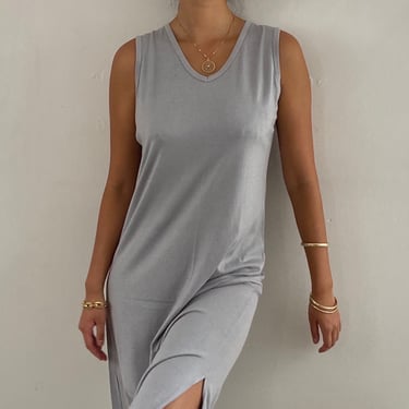 90s tank maxi dress / vintage light gray cotton knit jersey sleeveless tank maxi dress | Medium 