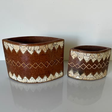 Vintage Red Terracotta and Wicker Vases - a Pair 