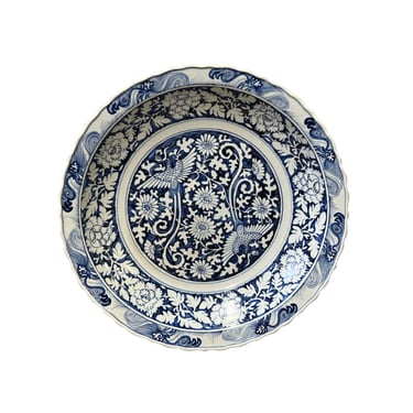 Chinese Blue & White Porcelain Phoenix Flowers Display Charger Plate cs7392E 