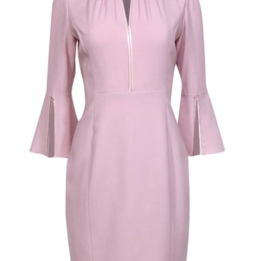 Elie Tahari - Blush Pink Bell Sleeve "Dorothea" Sheath Dress w/ Satin Trim Sz 6