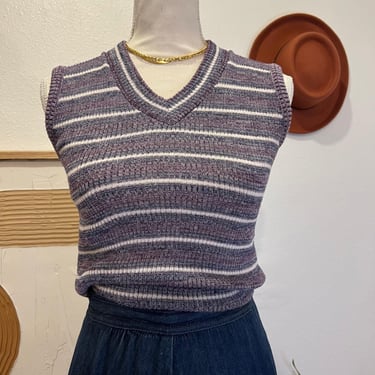 Vintage 1970s Sears Purple Striped Knit Pullover Sweater Vest - Medium 