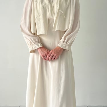 Handmade1930's Off White Silk Slip and Jacket Set with Bow and Fan Embroidery