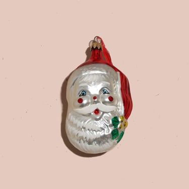 Vintage Hand-Blown Glass Santa Ornament, Retro Ornament, Vintage Ornament 