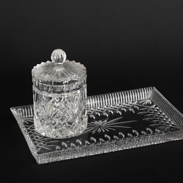 Vintage Waterford crystal vanity set | Waterfod tray + jar 