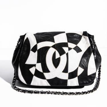 CHANEL 2008-2009 Lambskin Black + White Patchwork CC Bucket Bag