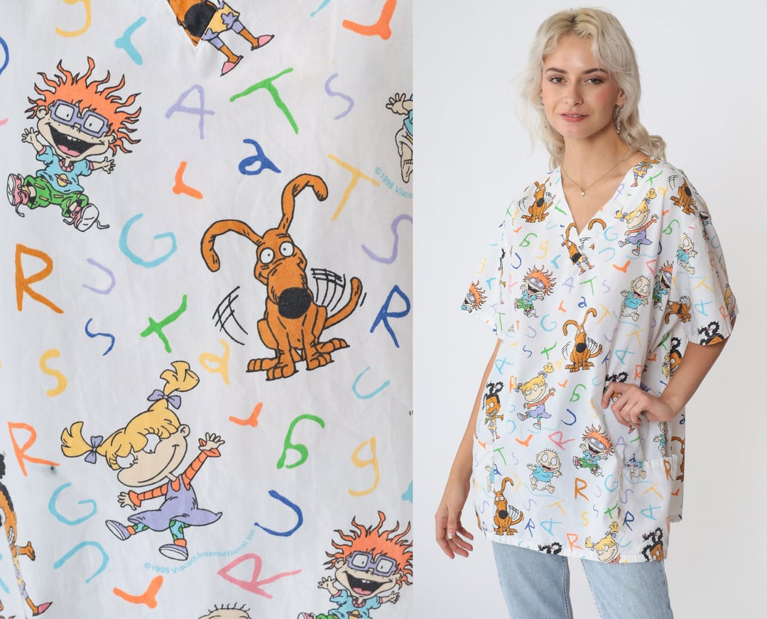 Rugrats Scrub Top 90s Nickelodeon Shirt Retro Cartoon Print Top Shop Exile Tucson AZ