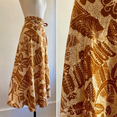 Vintage 70s Skirt / Boho WRAP Skirt / BATIK Block Print / 100% Cotton / Made in Indonesia / NWOT 