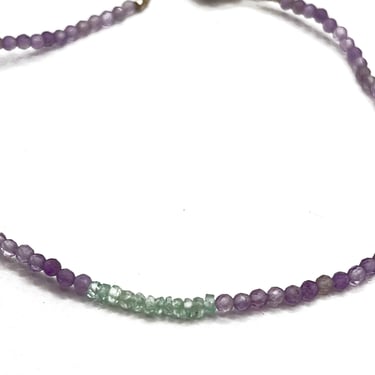 Margaret Solow | Amethyst And Emerald Bracelet on Silk Cord