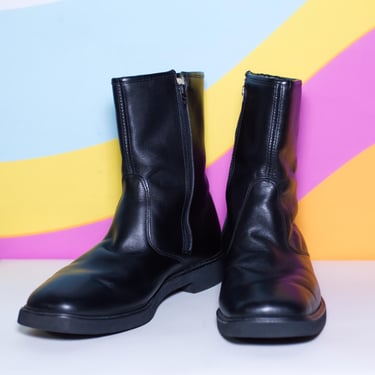 Vintage 1980s Mens Hush Puppies Black Leather Lined Boots | Size 9 