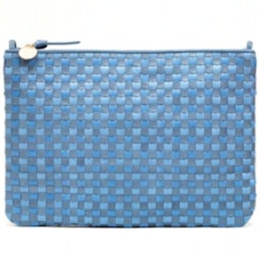 Clare V. Flat Clutch - Light Blue Woven Checker