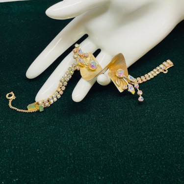 1960’s 3D Gold and AB Rhinestone Bracelet
