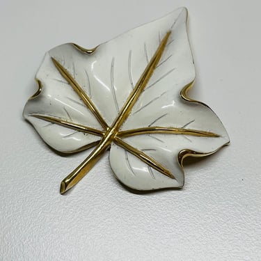 Trifari White and Gold Leaf Brooch