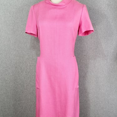 1950s 1960s - Bubblegum Pink Linen Midi Dress - Wilshire of Boston - Sheath Dress 