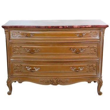 Rouge Marble Carved French Louis XV Commode Dresser Chest Paint & Gilded Detail 