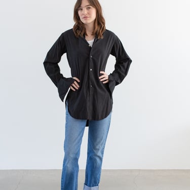 Vintage Black Long Sleeve Shirt | Simple Blouse French Cuffs | 100% Cotton Work Shirt | S M | BLS002 