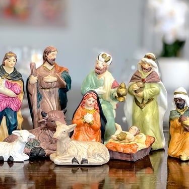 VINTAGE: 10pc - Porcelain Nativity Set - Manger - Hand Painted Nativity - Christmas Decor - Religious Decor - SKU 