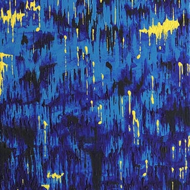 Original Acrylic Painting on Canvas Blue Yellow Abstract Modern Art Melting Pops of Color - Cascade by Daneen Rush 
