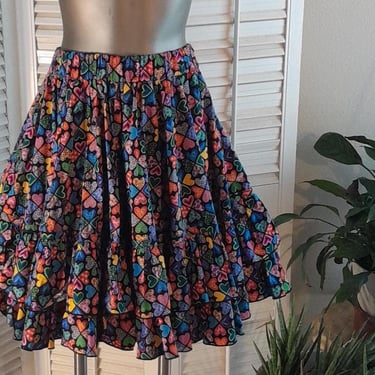 Vintage Poly/Cotton FULL Ruffled Skirt / Multi Color Hearts 