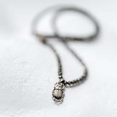 Pyrite and Dainty Sterling Silver Scarab Pendant Necklace