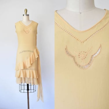 Sunny Days silk 1920s dress, drop waist flapper dress, silk dress, 20s dress, gatsby, ruffles, 1930s 