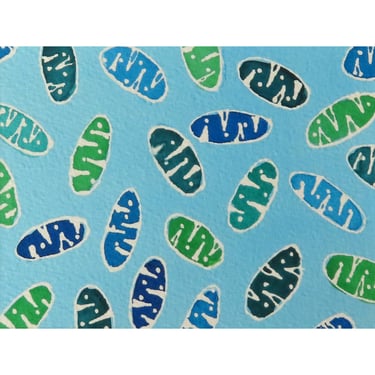 Blue and Green Mitochondria - original watercolor painting - cell biology art 