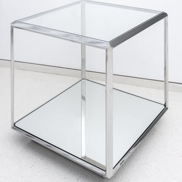 Modern Minimalist Cube Chromed Metal Side Table