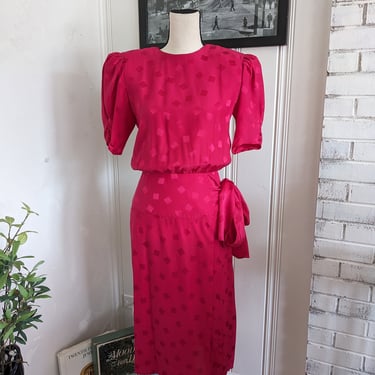 Vintage 100% Silk Hot Pink Maggy London Party Dress 