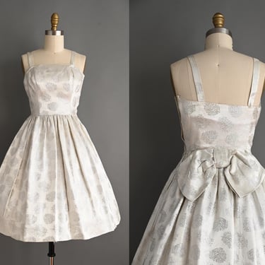 vintage 1950s Dress | Cotillion Silver Tinsel Sparkly Full Skirt Cupcake Party Dress | XS 