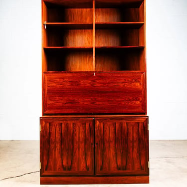 Mid Century Danish Modern Bookshelf Cabinet Brazilian Rosewood Doors Credenza NM