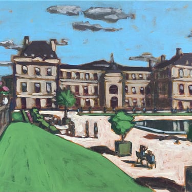 Luxembourg Gardens - Original Acrylic Painting on Canvas 24 x 18, paris, landscape, figurative, fine art, garden, modern, people, bay area 