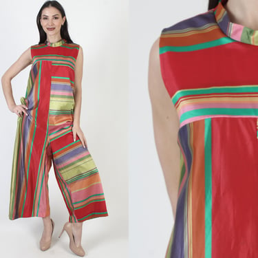 Wide Leg Palazzo Jumpsuit, Vintage 60s Mod Playsuit, Psychedelic Bell Bottom Pants Suit 