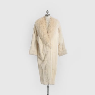 Vintage curly Mongolian Lamb rabbit fur coat | 90s Carole little oversized white rabbit fur coat 