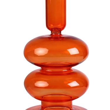 Casa Amarosa - Retro Wavy Glass Candle Holder- 7 x3.5 Inches_Rust Orange