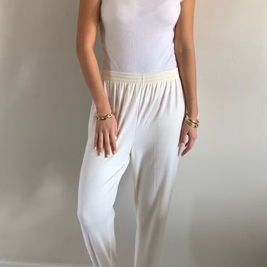 80s stirrup pants / vintage creamy white stretch knit stirrup leggings easy relaxed pants | Medium 