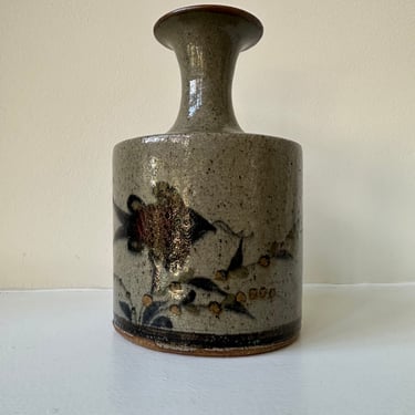 Studio Pottery - MCM Vase with Painted Fish 