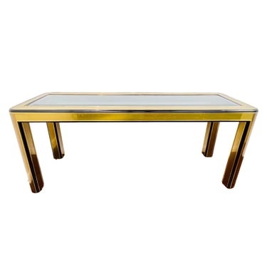 #1264 Mastercraft Brass Inlay Console Table with Smoked Glass Top