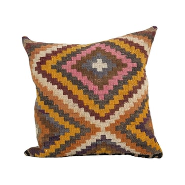 Striped Turkish Kilim Pillow, Unique Rustic | 19" x 19"
