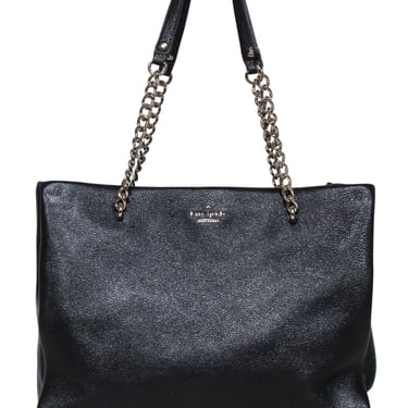 Kate Spade - Black Leather Large Tote Bag w/ Chain Straps