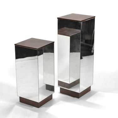 Pair of Pedestals in Mirror and Wood