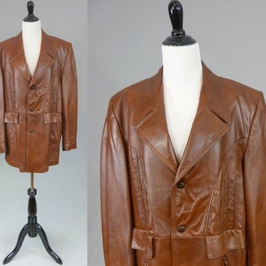 70s Men's Leather Coat 44R - Blazer Jacket - Angel Skin Cabretta Leather by Grais - Vintage 1970s - 44